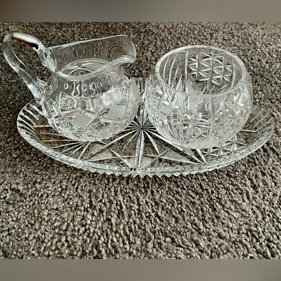 VINTAGE CRYSTAL CREAM & SUGAR SET WITH TRAY! - Picture 2 of 16